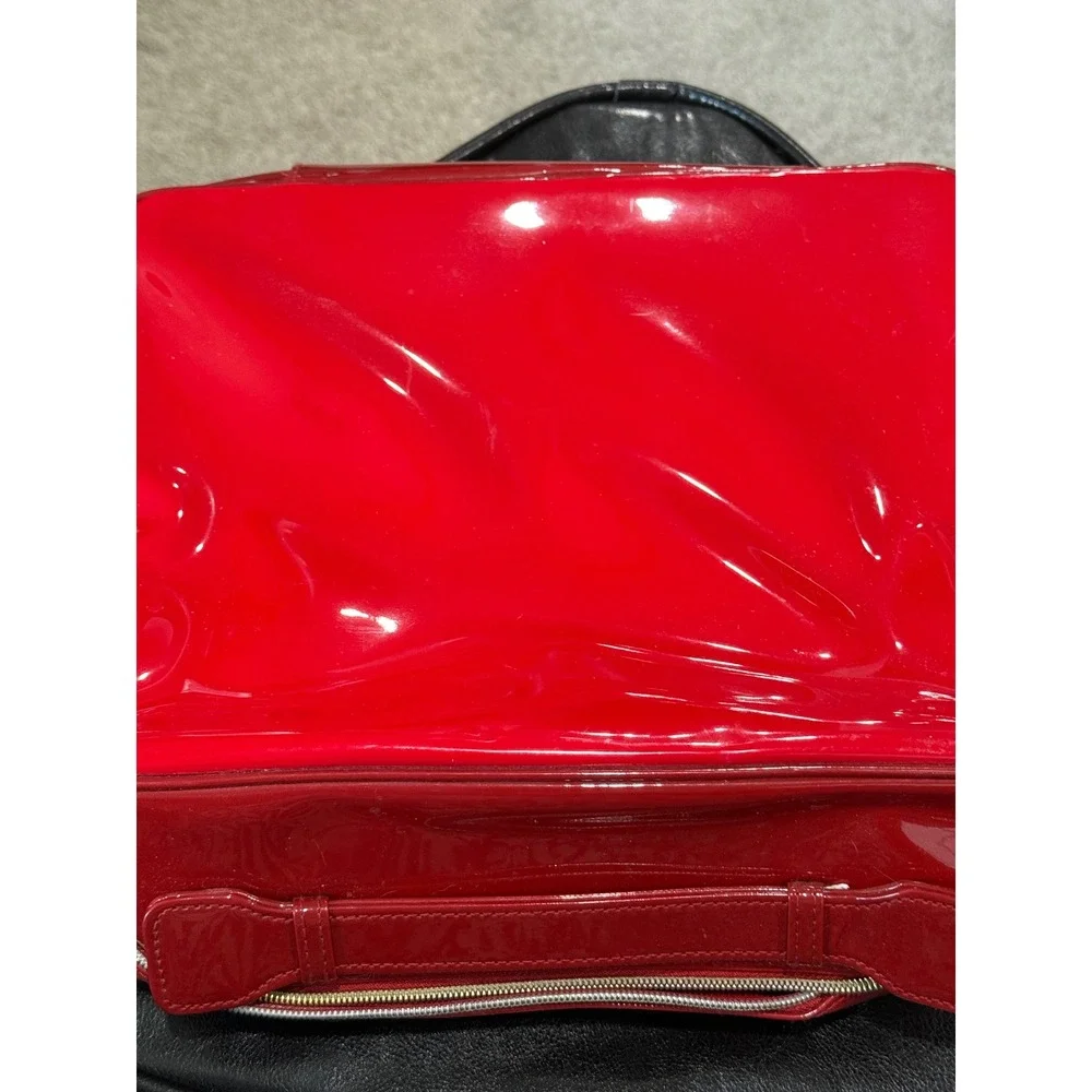 Estee Lauder Red Patent Leather Vanity Cosmetic Makeup Case‎ Bag Gold Zipper